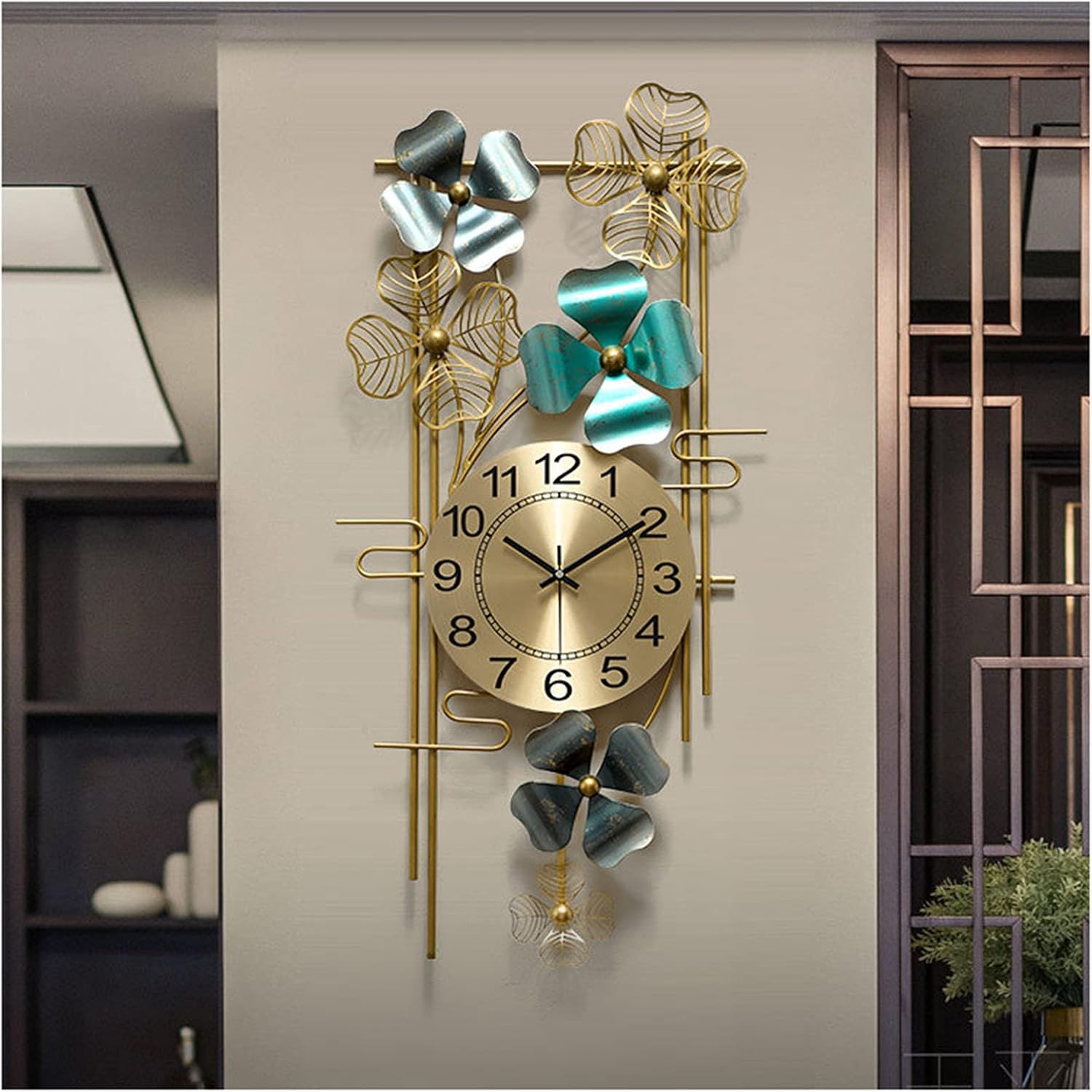 リビングルームとホームオフィス用の大型サイレント鍛造鉄装飾壁掛け時計、壁掛け時計、カチカチ音を立てず、読みやすい電池式数字時計、40 * 81CM [3]