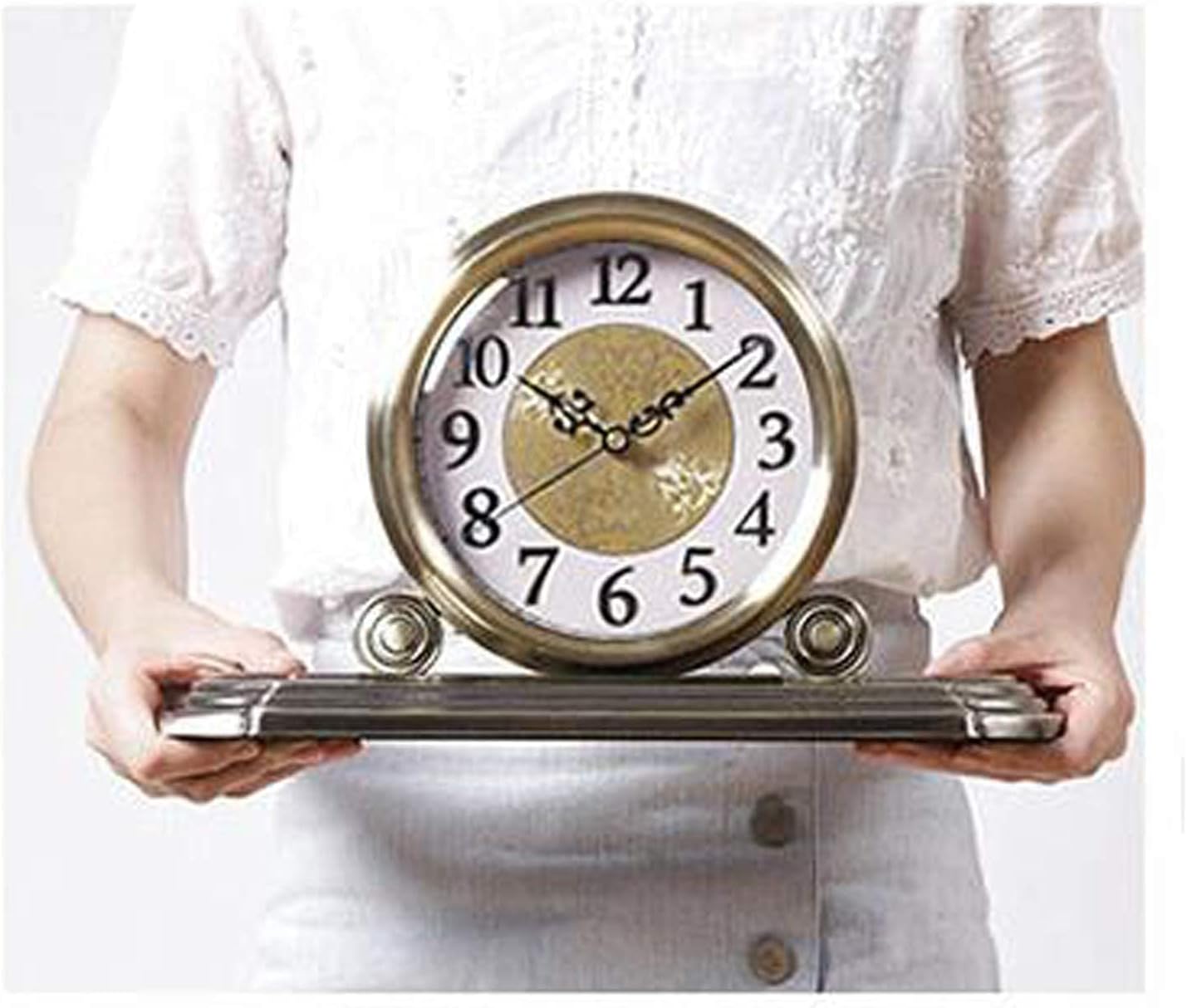 マンテル時計装飾時計アンティーク時計寝室時計レトロメタル合金ローマナンバーサイン時計リビングルーム暖炉オフィス用ギフト [3]