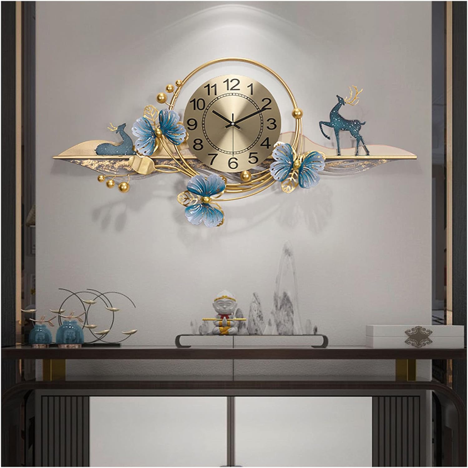 80 * 38cm装飾的な錬鉄製のサンバースト壁掛け時計、リビングルームカフェホテル用の大きなサイレントノンティッククォーツ壁掛け時計の装飾。