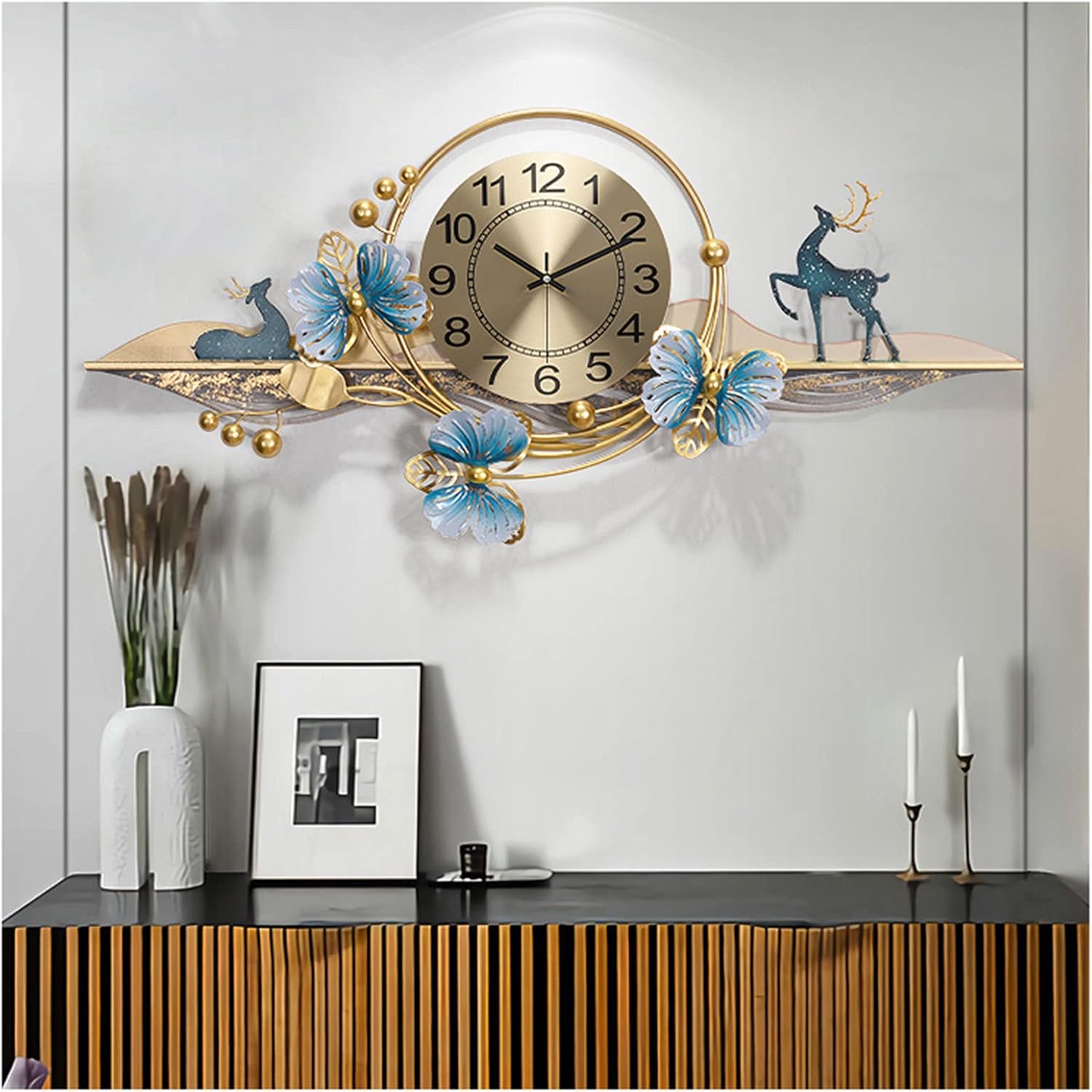 80 * 38cm装飾的な錬鉄製のサンバースト壁掛け時計、リビングルームカフェホテル用の大きなサイレントノンティッククォーツ壁掛け時計の装飾。