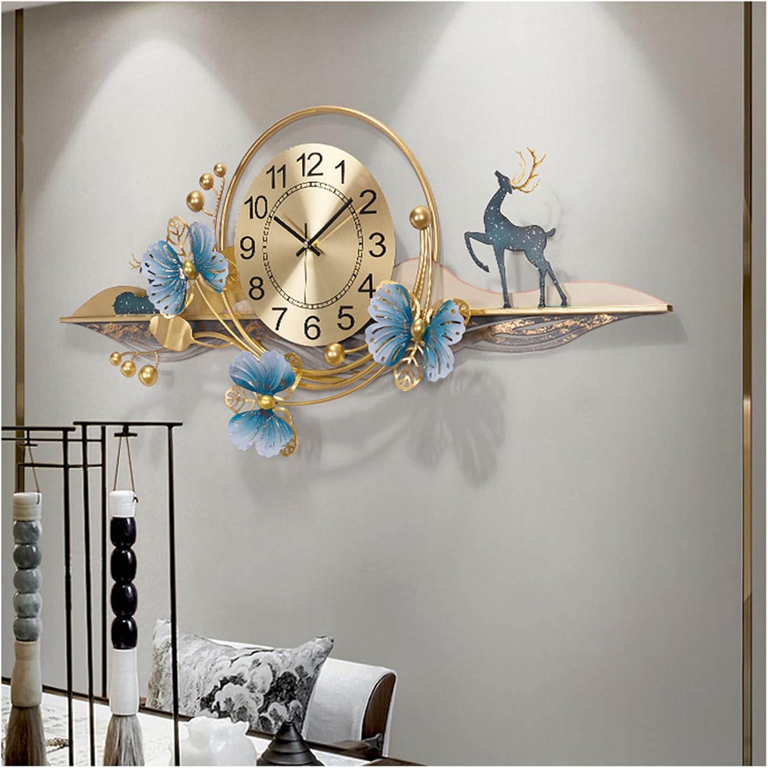 80 * 38cm装飾的な錬鉄製のサンバースト壁掛け時計、リビングルームカフェホテル用の大きなサイレントノンティッククォーツ壁掛け時計の装飾。 [2]