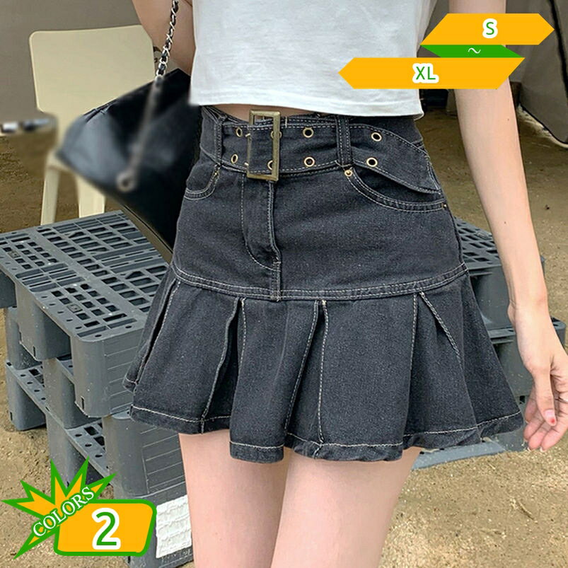 デニムスカート レディース ミニ丈 ショート プリーツスカート Aライン スカート タイト 足長効果 美脚シルエット フレアスカート ボトムス 無地 可愛い デート 春 夏 おしゃれ ミニスカート 大きいサイズ ふんわり 通気性 gotofunny