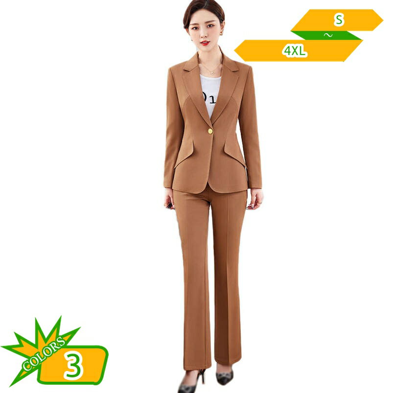 スーツ レディース 2点セット パンツスーツ 洗える ストレートパンツ セットスーツ 洋服 (ジャケット + パンツ) 春秋 おしゃれ セットアップ スリム フォーマルスーツ 通勤 事務服 ビジネス用 卒業式 面接 おおきいサイズ ママ gotofunny
