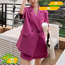 レディース 半袖 スーツ スカートスーツ 二点セット ジャケット+パンツ 夏服 薄手 職業服 無地 ショート丈 ビジネス アウター ブレザー ジャケット スリム 着痩せ フォーマル カジュアル テーラードジャケット gotofunny