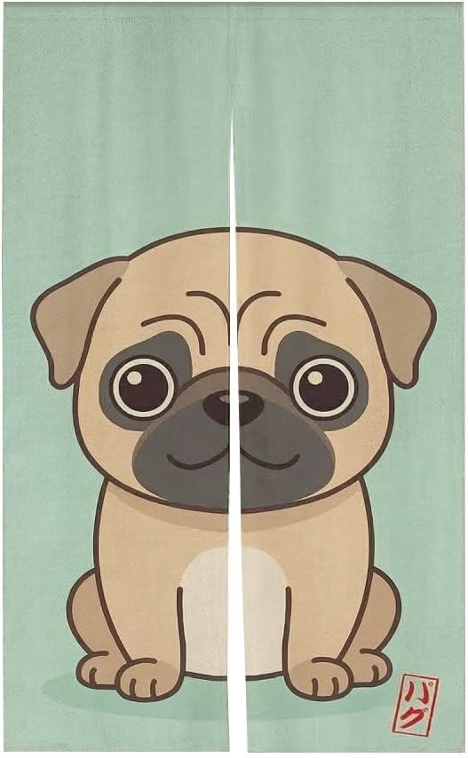 【Japan made】のれん 暖簾 おしゃれ 間仕切り 目隠し 犬 【N-010】パグ いぬ dog ...