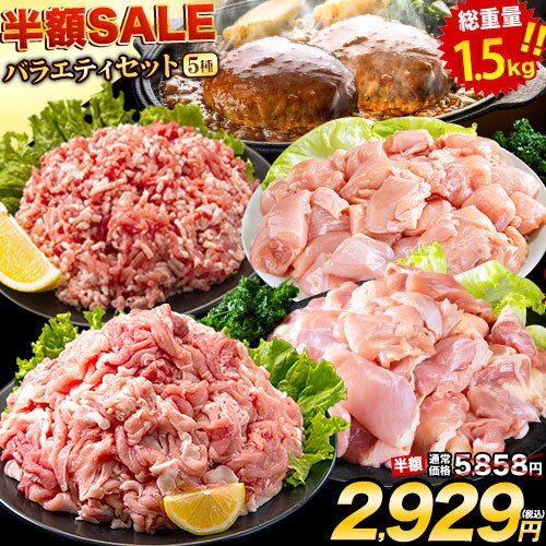 【半額セール★5858円⇒2929円】 総重量1,520g! お肉5種 バラエティセット 肉 豚肉 鶏肉 ハンバーグ 5種 大容量 福袋 切り落とし 豚ミンチ 国産 豚 ミンチ うまかチキン 若鶏 《配送予定に記載の日程でお届け》|