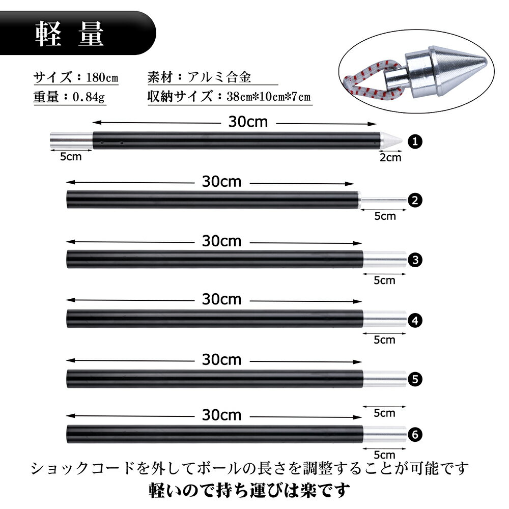 Gotureコンパクトタープポール2本セット19mmショックコード