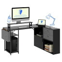FLEXISPOTL字デスクPCデスクFD19デスク収納付き引き出し幅134X奥行き105X71CMモーター台付サイドポケットコンセントアジャスター付き左右組立在宅勤務書斎ゲーミングデスクテレワーク棚机(ブ…