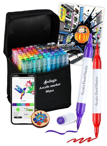 アクリルマーカー80色セット色付き号水性ペン無料アプリ付きカラーペン毒性無し防水速乾耐光太細両端プ..