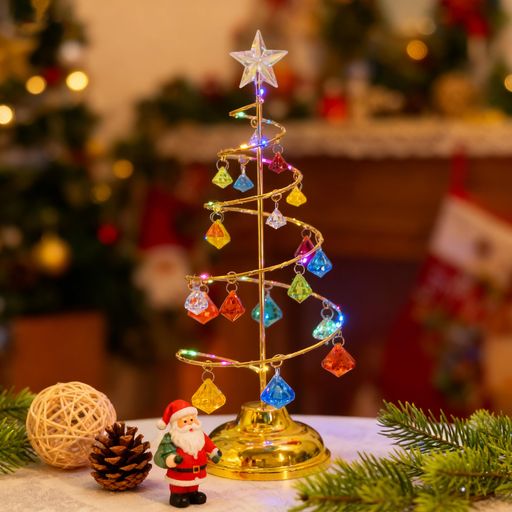 クリスタルクリスマスツリーLEDクリスマス飾り卓上ツリークリスマスツリーライトミニベルツリー北欧ダ..