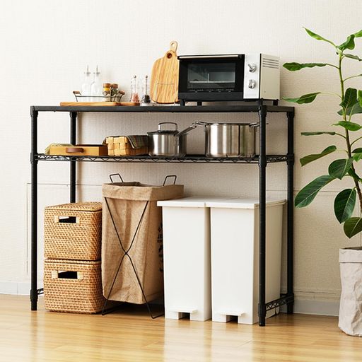 ドウシシャルミナスノワールキッチンラック棚幅1102段スリムゴミ箱上ラック全体耐荷重160kg大型レンジ..