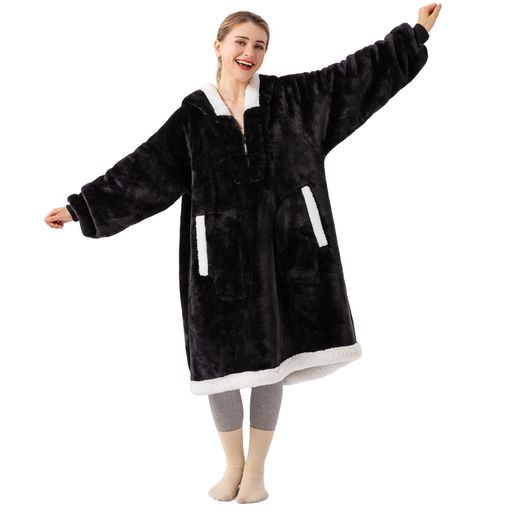 [Winthome]極厚手着る毛布ジッパー付きゲーミングルームウェア二層生地ボア付き厚手もこもこパジャマ部..