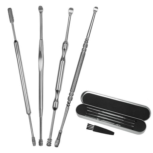 耳かき【厳選の4本入り】8種類の先端形状耳垢除去ツール軽量で持ち運びも簡単スパイラル型スプーン型ス..