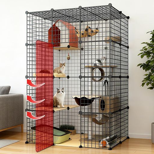 NODIBRO猫ケージ大型3列4段2排多頭飼いキャットケージ広い組立簡単自由室内飼いDIYコンビネーション脱..