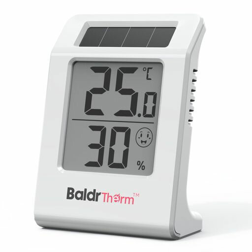 BaldrThermデジタル温湿度計高精度大文字太陽光発電ソーラー充電省エネ10年長寿命耐久湿度計温度計スマ..