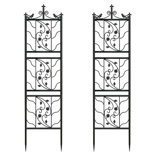 Wisforつるバラ用トレリスアイアン屋外ガーデンフェンス目隠し差し込み型高い黒ハイタイプ180cm鳥クレ..