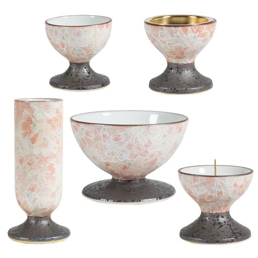 サンメニー和モダン仏具5点セット本格有田焼日本製インテリアに馴染むおしゃれお花ろうそく線香お茶ご..