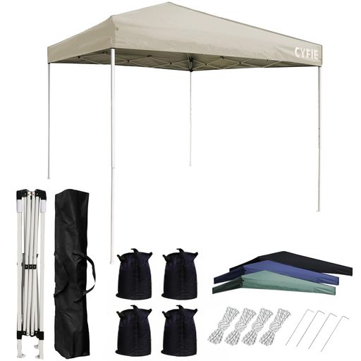 CYFIEタープテント2mx2mワンタッチテント高さ3段階調節uvカットコーティング高耐水加工スチールフレーム風に強いワンタッチタープテント組立て簡単持ち運び便利防災砂袋·ペグ·ロープ·…