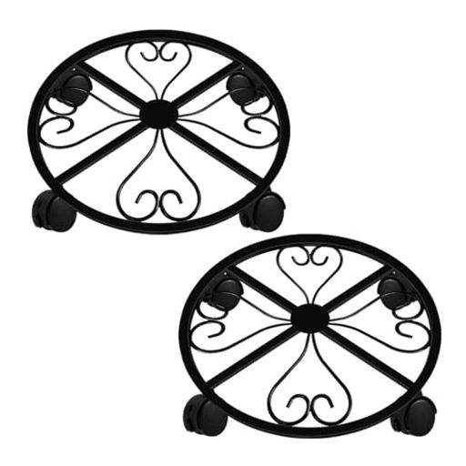 2点セット金属植木鉢フレーム車輪付き、重型防錆鉄植木鉢フレームブレーキ車輪、屋内外装飾棚、円形層..