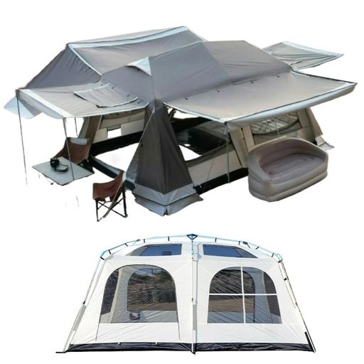 FengzelOutdoor大型ワンタッチテント4-6/8-12人用黒UVカット加工耐水圧5000mm99.9%紫外線防止アルミ製..