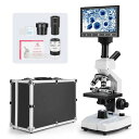 Vabioothデュアルビュー実験室単眼式生物顕微鏡40X-2500X倍率、7インチ液晶ディスプレイ、広視野、接眼レンズ、可調節メカニカルステージ、アルミニウム製持ち運べるボックス日本語取扱説…|詳細画像