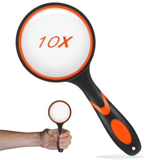 手持ちルーペ拡大レンズ拡大鏡虫眼鏡レンズ径65mm高倍率タイプ10倍拡大手持ち読書拡大鏡携帯便利見やすい高齢者及び専門家使用可能趣味観察/新聞/読書/地図/科学教室に使用(オレンジ)