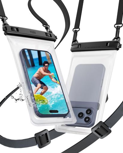 【継ぎ目のない一体型ボディ】YOSH スマホ防水ケース 斜めかけ ダブルフック 海 プール 2枚セット 7.5インチ対応 透明