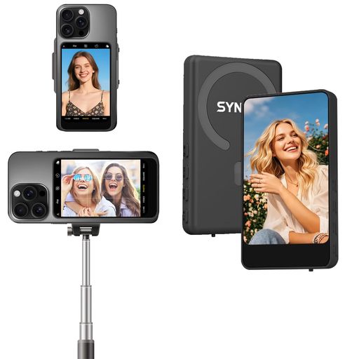 SYNCOXViewM4背面自撮りモニター磁気式外部スクリーン自撮り用モニタースマホの外カメラ画面ミラーリング可能なポータブルディスプレイAndriod携帯電話用セルフィ・ビデオ録画・ライブ配…