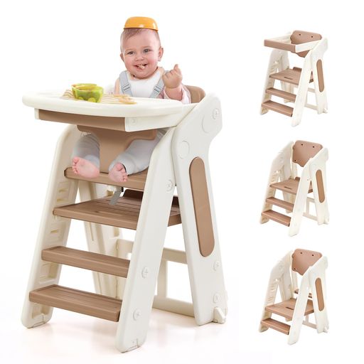 KOOPROベビーチェアハイチェア食事テーブル5点式ベルト付き踏み台3段2段可変式手すり付き子ども用ラー..