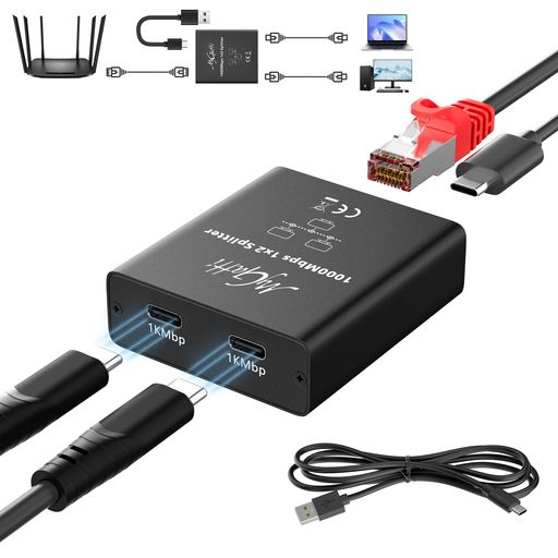 インターネット分岐アダプター1000MBPSLAN分配器イーサネット変換USBTYPE-Cハブ1入力2出力(RJ45入力右向き矢印2*USB-C出力)イーサネット拡張スプリッター2デバイス同時接続CAT5/5E/6/7/8USB-C&ATO インターネット分岐アダプター1000MBPSLAN分配器イーサネット変換USBTYPE-Cハブ1入力2出力(RJ45入力右向き矢印2*USB-C出力)イーサネット拡張スプリッター2デバイス同時接続CAT5/5E/6/7/8USB-C&ATO