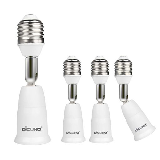 DiCUNOE26右向き矢印E26口金延長アダプターE26延長ソケット角度可調約9.5CM延長する難燃性材料PBT4個セット
