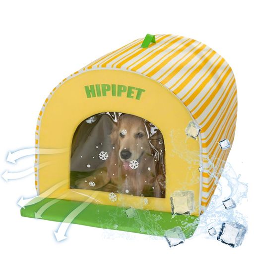 ペットエアコンルーム犬ペットハウス猫冷房夏ドッグハウス冷感ペットベッド保冷冷暖房猛暑対策多機能折り畳み四季用熱中症猛暑対策屋内屋外用中小型犬用繰り返し利用可能(イエロー…