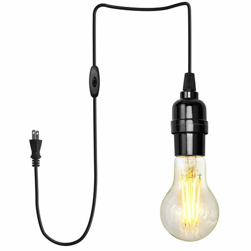 DiCUNOコード付きソケットE26口金LED電球付き電球色60W形相当4m電球ソケットペンダントライトエジソン電球A60コンセントスイッチ付き吊り下げ黒おしゃれ1個入