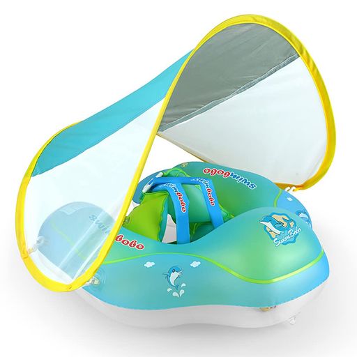ベビー用浮き輪 足入れ浮き輪 UVカット SPF50+ 日焼け止め 取り外し可能なサンシェード ベビーフロート 海水浴 ビーチ 夏グッズ 外遊び 旅行 夏休み アウトドア 暑さ対策 (Lサイズ)