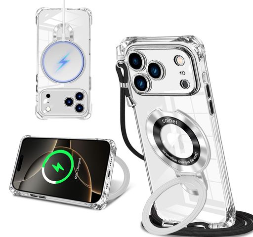 iPhone17ProMax用ケースクリアMagSafe対応リング付きネックショルダーアイフォン17promax縄掛けケース透明肩掛け斜めかけ韓国可愛い縄掛けカバー丸型スタンド付きマグネット搭載縦横両対応(2)