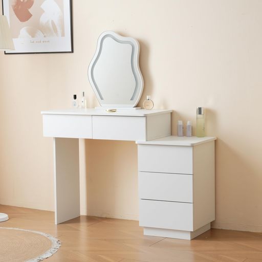 OSJドレッサー化粧台テーブル鏡台3色LEDライト付きデスク女優ミラー引き出し収納椅子サイド収納メイク台シンプル大容量可愛い一人暮らし