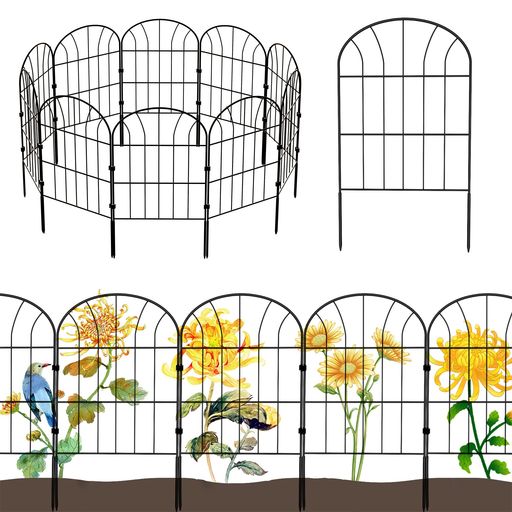 MITOUERガーデンフェンスアイアンフェンス10枚セットブラック防錆植物や花を保護花壇菜園柵塀庭犬ガー..