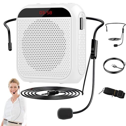 拡声器ポータブルスピーカースピーカースピーカーマイク付き小型充電式教師やアウトドア複数の場所講演/店頭販売/街頭演説/誘導案内に適用有線ヘッドセットマイク作業時...