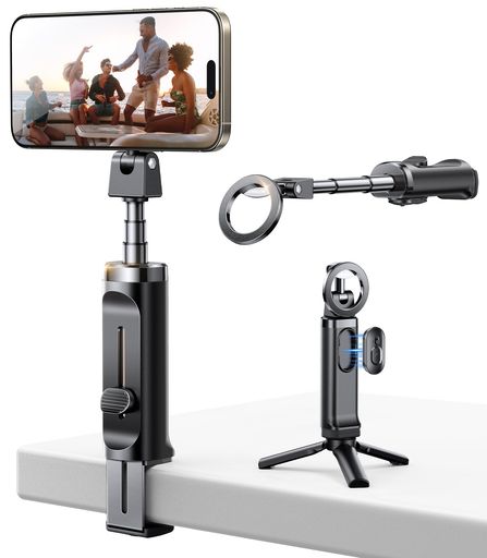 JOYROOM自撮り棒スマホmagsafe三脚【全方位360°回転&アルミ合金安定感】スマホスタンド磁気マグネット式折りたたみ式じどり棒セルカ棒スマホ撮影用三脚軽量持ち運び便利遠隔Bluetoothリモコン(2)
