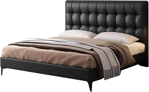 ミニマリストの革張りのベッド、ワッフルグリッド、小さなアパートのベッドは場所を取らず、柔らかい寝..