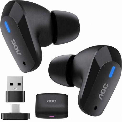 AOC ACT3512 ゲーミングイヤホン ワイヤレス Bluetoothと2.4G 2台同時無線接続/AIチューニング 4マイク搭載/20ms未満の超低遅延/臨場感あふれる3Dサウンド &通話/LEDバッテリー ディスプレイ/急速充…