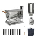 3FULGEARミニ薪ストーブ二次燃焼耐熱ガラス・煙突・燃料タンク・灰かき棒付き厚い壁軽量化2hに燃焼可能コンパクト携帯便利多機能火力調節可能耐久耐食耐高温安定性テント用照明ウォー…