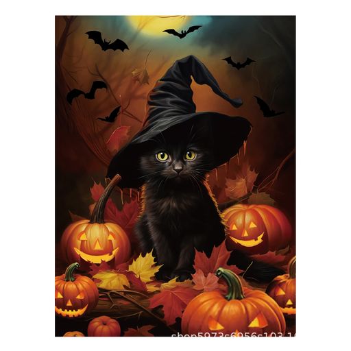 siawadeky5Dダイヤモンドアートハロウィン飾り黒猫ダイアモンドビーズ絵画塗装刺繍キットカラフラ塗装キットラインストーンキラキラビーズ壁飾りホームルーム装飾未完成品