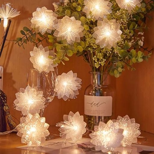 カラフルフラワー光ファイバーフェアリーライトストリングライト花6M40個LEDスターバースト花火ストリ..