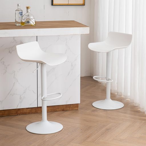 YOUNUOKE昇降式カウンターチェア2脚セットホワイト360度回転円形大型ベースD型フットレスト金属製シリ..