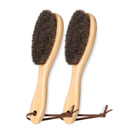 goteeki馬毛ブラシ洋服ブラシ2個セット猫スーツコートニット天然木毛玉取りホコリ取り静電気除去花粉対策ヒモ付き(2ダークウッド)