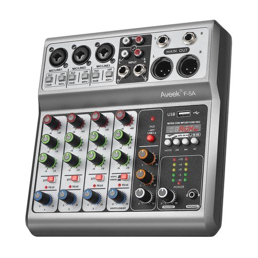 🎤【マイク+ステレオライン入力】複数デバイス接続に最適。XLR入力3系統、6.35mm L/RとRCA L/Rステレオ入力各1組を搭載。アクティブ機器接続用にRCA/6.35mmメイン出力各1組あり。(※Bluetooth出力は不可、アクティブ対応のみ) 🎤【PC/電話録音・再生用USB-Bインターフェース】USB-Bジャックに内蔵サウンドカードにより、PC/スマホ/タブレット等と接続して録音・ミキシングが可能です。スマホ接続にはOTGアダプターが必要(データ転送用)。 🎤【録音・再生用USB-Aインターフェース】USBメモリを接続してMP3音楽の再生・ミキシングが可能。同時に、オーディオをUSBメモリへ録音出力することもできます。 🎤【Bluetooth無線接続】スマホ/タブレット/PC等のBluetooth機器からワイヤレスで音楽をストリーミング再生可能。再生/一時停止/曲切り替え等の操作機能を内蔵。通信距離は約1.5mです。 🎤【48Vファンタム電源】3系統のXLR入力端子にファンタム電源を装備。48Vスイッチでコンデンサーマイクも使用可能な、低ノイズ設計のオーディオミキサーです。