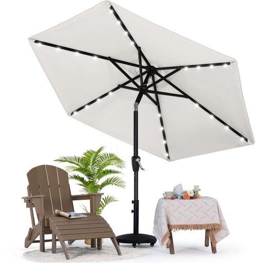 マスターキャノピー(MASTERCANOPY)LEDライト付きガーデンパラソル角度調節可能ハンドル回転式日除け撥水庭アウトドア(230cmアイボリー)