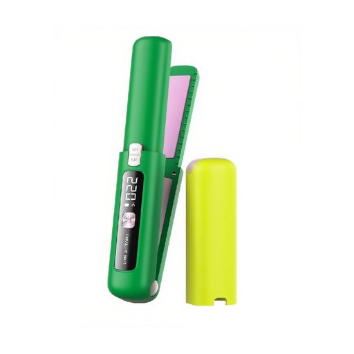 コードレスヘアストレートナー&カーラー2in1ミニ軽量コンパクトUSB充電式4500mAhバッテリー10秒急速加熱携帯用セラミックフラットアイロン旅行用(グリーン・イエロー)