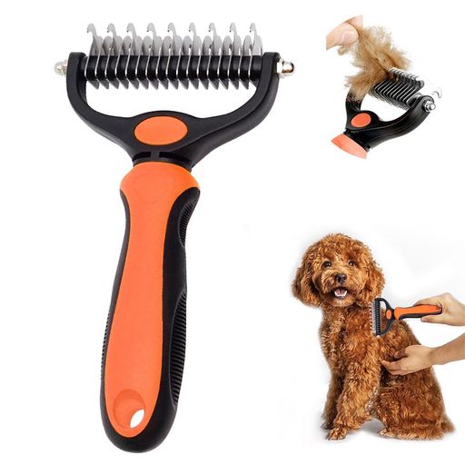 ペットブラシ猫犬両面抜け毛取り毛玉取りコーム犬猫兼用コームブラッシング短毛長毛くしネコブラシお手入れペット用品小型(オレンジ)